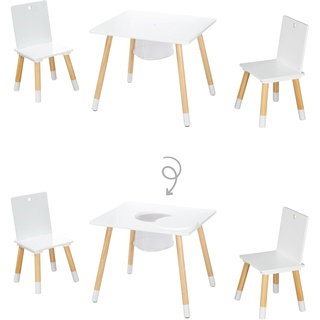 Kindersitzgruppe ROBA "Sitzgruppe mit Aufbewahrungsnetz, weiß" Sitzmöbel-Sets weiß (weiß, holzfarben) Kinder Kinderstühle, Kinderhocker und Kinderbänke aus Holz