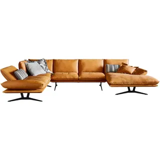 Dieter Knoll Wohnlandschaft, Currygelb, Metall, Echtleder, Anilinleder, Büffelleder, Uni, U-Form, 359x217 cm, Typenauswahl, Fußauswahl, Lederauswahl, Stoffauswahl, seitenverkehrt erhältlich, Rücken echt, Wohnzimmer, Sofas & Couches, Wohnlandschaften, Wohnlandschaften in U-Form