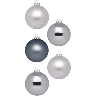 Inge Glas Magic Weihnachtskugeln klein | 36 Kugeln 4cm | Christbaumkugeln aus Glas (Hazy Grey | grau matt/Glanz)