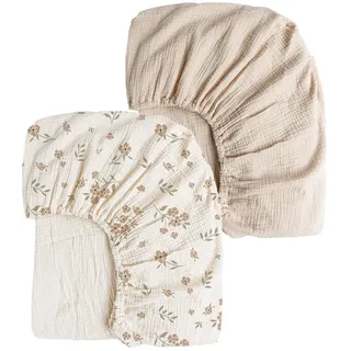 JM-2 Pack Bettlaken Spannbettlaken,Stubenwagen-Bettlaken,100% Musselin-Baumwolle,80 x 40 cm,universelle Spannbettlaken,Kinderwagen Matratzenbezug für Neugeborenes für ovale & eckige Matratzen (B)