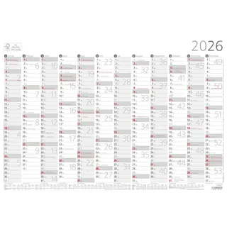 Zettler Jahresübersicht A3 12 Mon 1 Stk. plano 2026 – Plakatkalender 42 × 29,7 cm, 12 Monate auf 1 Seite, Arbeitstage- & Wochenzählung, Ferien, Mondphasen, Feiertage rot markiert, FSC Karton