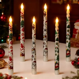 Led stabkerzen mit fernbedienung,6 Stück Weihnacht LED Stabkerzen flackernd Led Kerzen mit Fernbedienung Flackernde Flamme Weihnacht LED Kerzen für Weihnachtsdeko und Party [Energieklasse A+++]