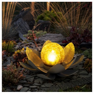 Globo LED Solarleuchte, LED-Leuchtmittel fest verbaut, LED Solar Außen Lampe Lotus Blume Garten Beleuchtung Seerosen Design grau