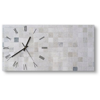 DEQORI Wanduhr 'Fliesenwand aus Keramik' (Glas Glasuhr modern Wand Uhr Design Küchenuhr) grau 60 cm x 30 cm