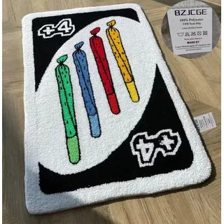 Uno Card Teppich, Regenbogen, umgekehrte Fußmatte, rutschfeste Bodendekoration, dick, für Schlafzimmer, Badezimmer, Nachttisch, rechteckig, Tufting, flauschige Teppiche (80 x 120 cm, schwarz)