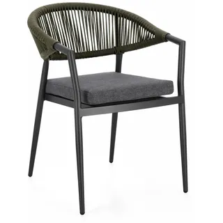 Gartenstuhl Millor aus Aluminium, modern skandinavisch, grün anthrazit, stapelbar, inkl. Kissen