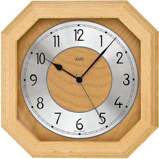 AMS Funkwanduhr F5864/18 (Quarz,Holz,Glas,Buche,Wohnzimmer,Esszimmer,Küche,Arbeitszimmer,Flur) braun