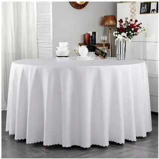 GOEXCPL Runde Tischdecke Weihnachten Polyester für Hochzeiten und Partys Maschinenwäsche Modell C Weiß Durchmesser 220 cm
