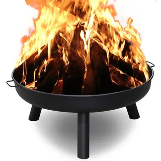 Herrselsam Feuerschale Ø 80 cm Feuerstelle für den Garten, mit 3 abnehmbaren Füßen und Griffen, Outdoor-Feuerstelle für Garten und Balkon, Stahl-Feuerstelle für Sommerpartys, Lagerfeuerheizung