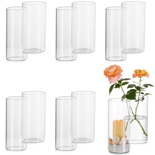 Glasseam Blumenvase Modern Glasvase, Deko Vase Glas Zylinder Vasen Set 12, 20cm Flower Vase Durchsichtig für Hochzeit Tischdeko, Kerzenhalter Tischvase Glass Vase für Tulpen Tischdeko Esstisch