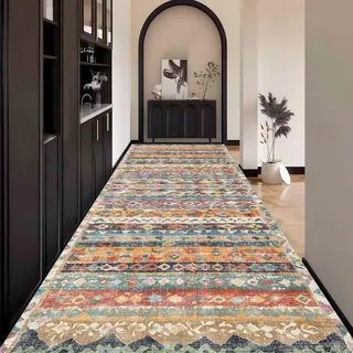 Waazgle Boho Teppich Läufer Flur Bunt küche Lang Waschbar rutschfest 100x500cm Teppichläufer Flurläufer küchenläufer Fußmatte Wohnzimmerteppich Dauerhaft für Esszimmer Korridor Meterware