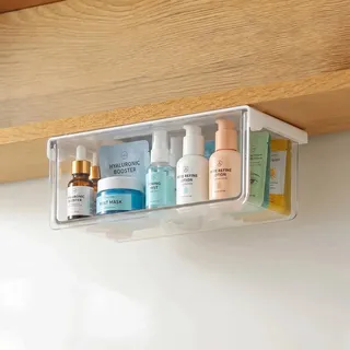 Gurwen Schrank Organizer Ausziehbar, Untertisch Schublade, Transparent | Spiegelschrank Organizer, Selbstklebend, Hohe Belastbarkeit, für Badezimmer, Medikamentenschränke, Schminktisch