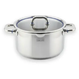 Johann Lafer – Kochtopf Induktion - Fleischtopf groß 24 cm 5,5 L Edelstahl mit Glasdeckel | Akkutherm-Speichersystem & Öl-Dosiersystem | Backofen & Spülmaschine geeignet