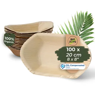 BIOZOYG Schiffchen 100 Stück 20 cm - Palmblatt Schale für Fingerfood Einweggeschirr, Alternative zu Bambus und Holz - Snackschale Einweg Schiffchen Schale