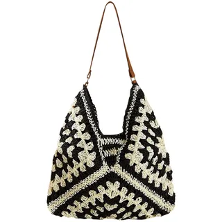 Allbestop Sommer Strandtasche Damen, Gestrickte Tasche Beach Bag Stricken Häkeltaschen Für Frauen Häkeltasche Mesh Gehäkelt Handtasche Big Bag Strandtasche Netz Für Urlaub Und Alltag