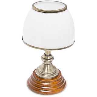 Relaxdays Tischlampe Holz Jugendstil mit Glasschirm weiß Messing-Optik 10018911 28.5 x 16 x 16 cm