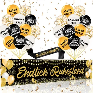 Rente Deko, Ruhestand Deko, XXL Endlich Rentner Banner, Luftballons Ruhestand, Alles Gute Zum ruhestand für Pension Renteneintritt Abschied Party