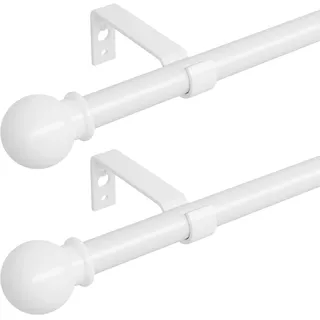 2er Pack Gardinenstange Weiß 80-224 cm mit Halterung, 16mm Durchmesser Gardinenstange Wandmontage für Scheibengardinen. Gardinenstange Weiss Matt, Spleißen Verstellbare