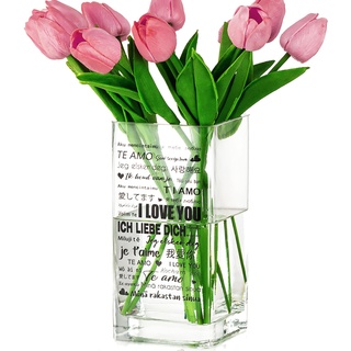 Hewory Mama: 1er Eckige Blumenvase Mordern Glasvase Deko Vasen Hochzeit Tischdeko, Große Vase Glas Geschenke zum Muttertag, Glasvasen Geschenk für Freundin Oma Geschenk