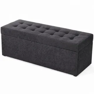 VELORA H&L Bettbank mit Stauraum 45 x 120 cm Dunkelgrau – Gepolsterte Bank aus Webstoff mit Aufbewahrungsfach, belastbar bis 300 kg, Sitzbank für Schlafzimmer und Ankleidezimmer