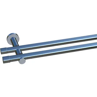 indeko Gardinenstange Linz, Ø 20 mm, 2-läufig, Wunschmaßlänge, mit Bohren, verschraubt, Stahl, Komplett-Set inkl. Montagematerial silberfarben Ø 20 mm x 350 cm