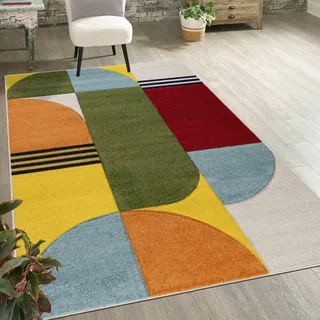 Mazovia Teppich Wohnzimmer 120x170cm Grün Blau Geometrisch Weich Kurzflor | Teppich für Schlafzimmer Büro Esszimmer Pflegeleicht Saugrobotergeeignet Fußbodenheizungsgeeignet Reinigungsmittelbeständig