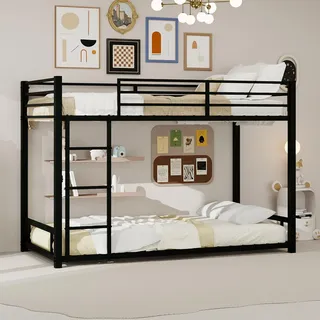 FAVSH Metall-Etagenbett 90x190cm, Stabiles Metall, Geräuscharm, Mit Sicherheitsgeländer, Bett Metallbett Hochbett mit Leiter & Rausfallschutz für Kinder Jugendliche und Erwachsene(Schwarz)