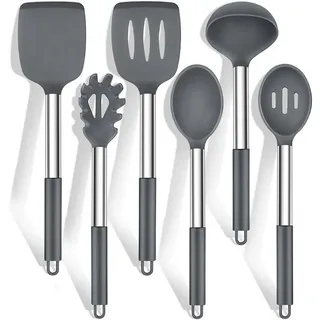 LuxusKollektion Kochbesteck-Set Küchenhelfer 6tlg Silikon Kochlöffel Edelstahl Grau grau
