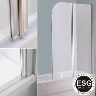 MuCoLa Duschabtrennung Badewannen Badewannenaufsatz ESG Glas Duschtrennwand Badewannenfaltwand Duschwand - 141x117 Glas