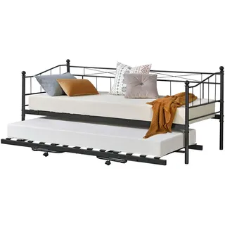 [en.casa] Tagesbett, Schwarz, Metall, 90x200 cm, Schlafzimmer, Betten, Metallbetten