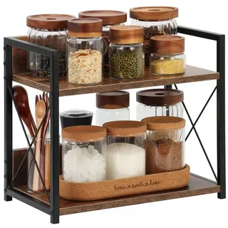 BlingBin Gewürzregal 2 Ebenen Regal Küche Arbeitsplatte, Küchenregal Klein, Küche Organizer, 1er Set 1-tlg., 2 Tier Kleines Regal für Küche Ecke, Büro, Badezimmer braun|schwarz
