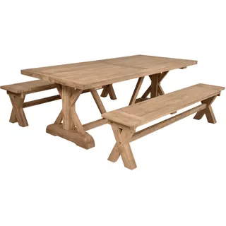 Garden Pleasure Gartenmöbel-Set KISAR, Tisch + 2 Bänke, Teak