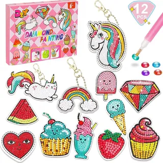Afufu Bastelset Kinder ab 6 7 8 9 10 11 12 Jahre Diamond Painting Set, Basteln Mädchen Diamantmalerei-Schlüsselanhänger, DIY 5d Diamant Painting Geburtstags Geschenk für Mädchen