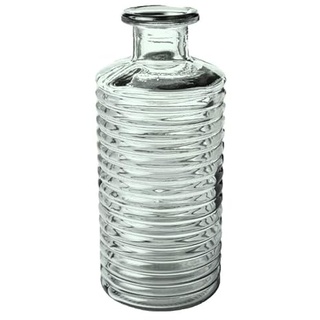 Glasvase Channel Bottle 21cm. Blumenvase aus Glas, Flasche, geriffelt mit Wellen transparent Natur KLAR