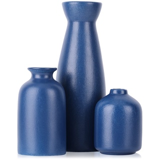 Blaues Keramikvasen-Set – 3 marineblaue Vasen, landhausblaue Vasen als Heimdekoration, Wohnzimmerdekoration, Tischdekoration, Kamindekoration und Tafelaufsätze für die Eingangsdekoration