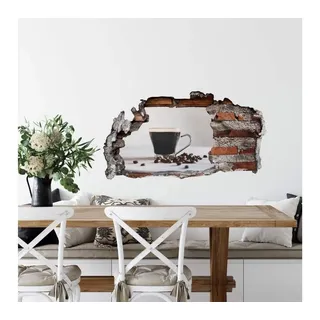 K&L Wall Art Wandtattoo 3D Wandtattoo Küche Kaffee Tasse Frühstück Wandsticker Kaffeepause, Mauerdurchbruch Wandbild selbstklebend braun 40 cm x 21 cm