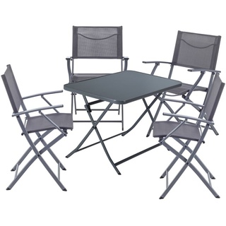 NATERIAL - Gartenmöbel Set für 4 Personen - Gartentisch EMYS 110 X 70 cm - 4 Gartensessel EMYS - Sitzgruppe - Klappbar - Balkon Möbel Set - Stah...