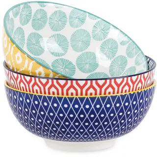 Selamica Großes Salatschüssel-Set, Keramik, 1,5 l, Pho Schüsseln, 20,3 cm, Suppenschalen für Küche, große Servierschalen für Ramen, Pasta, Obst, Abendessen, stapelbar und stabil, 3 Stück, verschiedene