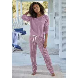 Pyjama VIVANCE DREAMS Gr. 32/34, rot (mauve gestreift) Damen Homewear-Sets Pyjamas mit Frontdruck