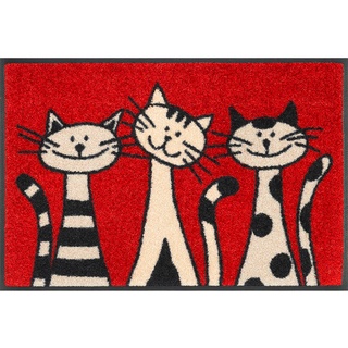 Esposa FUßMATTE Three Cats, Rot, Textil, Katze, rechteckig, 40x60 cm, Oeko-Tex® Standard 100, rutschfest, Teppiche & Böden, Fuß & Stufenmatten, Fußmatten