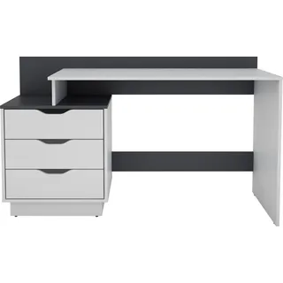 Schreibtisch BYLIVING "Bern, moderner Computertisch" Tische Gr. B/H/T: 112,2 cm x 83,5 cm x 50 cm, grau (weiß, anthrazit, weiß, weiß) Schreibtische mit viel Stauraum, Breite 138cm, rechts oder links montierbar
