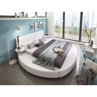 Rundbett Zarah 180x200 cm in weiß Designbett mit Nachttisch mit | SAM®-Lederimitat bezogen