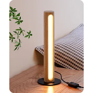EDISHINE Nachttischlampe Holz, Touch-Dimmer, 3 Farbtemperaturen | eingebaute LED Tischlampe mit Metallfuß & Holzrahmen, Memory-Funktion, 3 Farbtemperaturen für Schlafzimmer, Büro