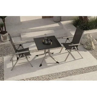 KETTLER BasicPlus Pro Balkon-Set, silber/anthrazit, Alu/Textilene, Tisch 80 x 80 cm, 2 Klappstühle