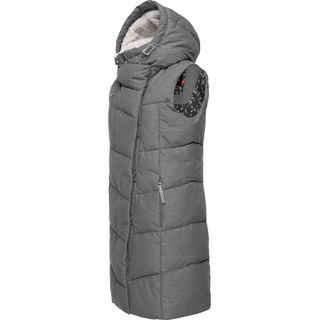 Ragwear Steppweste Pavla Vest stylische Winterweste mit Teddyfutter und Kapuze grau