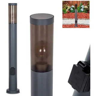HOFSTEIN Wegeleuchte Sessa, Außenwegeleuchte mit Steckdose aus Metall/Kunststoff in Anthrazit/Rauchfarben oder Weiß, moderne Außenleuchte für Garten, Außenbereich, Hof, 80 cm, E27, IP44