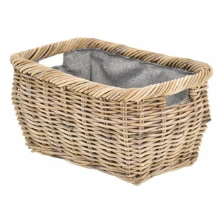 Krines Home Flechtkorb Rattan Korb Tragekorb mit Griffen Kaminholzkorb mit Futter Holz Natur, Holz Korb Aufbewahrung Natur Rattan grau 57 cm x 28 cm x 38 cm