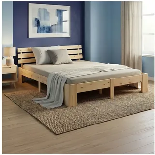 Homestyle4u Massivholzbett 140 x 200 cm H3 Braun/Grau