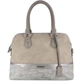 David Jones - Damen Handtasche Elegante Tasche - Frau Henkeltasche Shopper PU Leder - Mehfarbig Schultertasche Bowling Stil Top Griff Gestreift - Umhängetasche Tote Stilvoll Mode - Beige