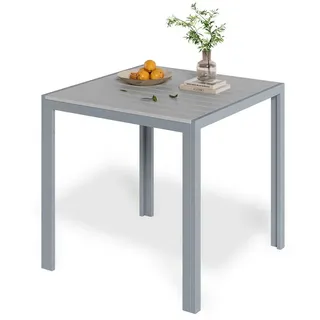 TLGREEN Gartentisch Aluminiumrahmen Quadratisch (75x75cm WPC Balkontisch Wetterfest, Quadratisch Terrassentisch, 1 Tisch), Esstisch Outdoor, Hitze- und Wetterbeständig, rutschfest-schwarz grau 75 cm